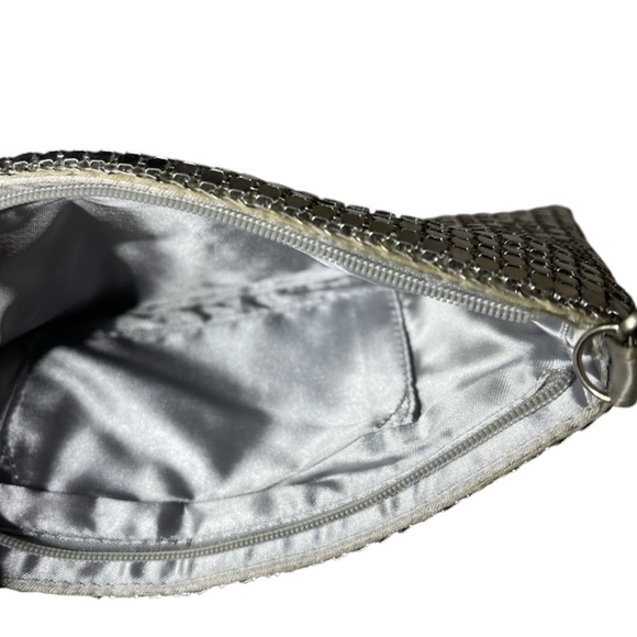 Evening Clutch Metallic Silver Mesh Mini Handbag Wristlet Glamour Y2K Night Out - Picture 4 of 6